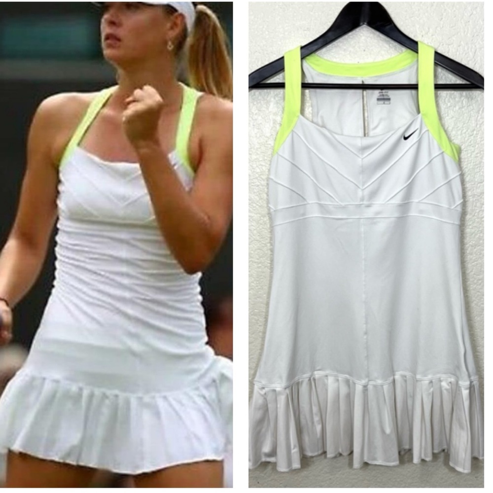 Nike Maria Sharapova Tennis Dress with Bra Pleated Skirt White Neon Size L